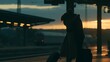 © QITIAN - Sunset Embrace: Silhouette of Love at Train Station Platform