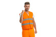 © be free - Quality inspector. Man builder engineer. Construction builder. Labor day. Civil engineer man. Supervisor worker man in uniform. Man construction worker. Workman isolated on white