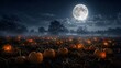 © Shatam - A spooky halloween special background featuring a glowing pumpkin patch under a bright full moon in a dark night sky