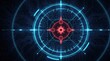 © Lubov - Futuristic radar interface displays target acquisition with glowing blue and red elements on a circuit board background. Digital display shows scanning progress and data analysis for defense systems.