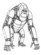 © Peter - Black and white drawing of mechanical gorilla standing with hands on hips on isolated white background vector illustration outline coloring page