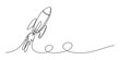 © ARICK  - Continuous single line drawing of a flying space rocket ship taking off into the sky isolated on a white background Vector, illustration