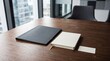 © Ros - Elegant Minimalist Stationery Setup with Notebooks and Cards on a Brown Wooden Table in Corporate Office