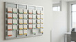 © setiawanyogie - 3D minimalist kanban task board with ceramic cards and status tags on bright office copy space background