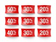 © Muhanmmad - Set of Red Discount Tags with Percentage Off Text, 20 30 40 and 50 Percent Sale Labels Isolated on White Background