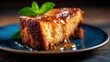 © Larisa AI - A delectable slice of cake drizzled with syrup and garnished with fresh mint sits on a plate, presenting a perfect dessert for celebrations or cozy gatherings.