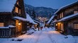 © Tgad - Traditional Japanese village street covered in snow during a gentle snowfall