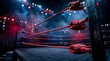 © univect - Boxing ring ropes and corner posts with dramatic lighting and smoke effects