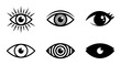 © Al - Diverse Eye Icons Set, Black and White Graphic Elements, Vision Symbol Collection, Optical Design Assets