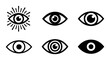 © Meherima - Set of Six Stylized Eye Icons, Vision Symbol Graphics, Ophthalmology and Perception Concepts, Minimalist Black and White Vector Illustrations