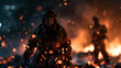 © BlackBridge Media - Firefighter Walking Through Fire and Embers During Emergency Rescue