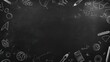 © Dhoku  Studio - Dark chalkboard background with a central empty space, framed by an array of white chalk doodles depicting science, math, and learning concepts