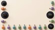 © NoorJahan - Top view of various colorful essential oil bottles arranged in a frame on a light beige background with copy space