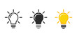 © MIZANUR RAHMAN - Light bulb with rays shine icon set featuring idea symbols for innovation, creative thinking, solutions, electricity, and inspiration