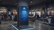 © Shakilstudio - Digital screen displaying AI technology inside a modern clothing store. Smart retail and automated shopping concept.