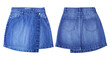© GraphicForest99 - Ladies Denim Jeans Skirt Modern blue denim skirt product display showing front and rear views isolated on a bright white background for retail catalog showcase