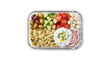 © Drzahoor - Mediterranean Greek salad meal prep container, healthy couscous bowl with feta and olives, fresh vegetarian lunch box isolated PNG with Transparent Background