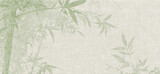 textured light grey linen background featuring a faded, delicate green bamboo plant and leaf pattern.