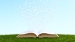 © FlowyStock - Open book releasing paper birds into the sky, imagination and storytelling concept
