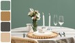 © Pixel-Shot - Romantic dinner table setting, fine dining and celebration with candles and flowers on a striped tablecloth for a cozy home restaurant meal