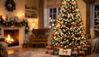 © Aditya - A cozy holiday scene featuring a beautifully decorated Christmas tree with lights and ornaments, surrounded by gifts and a glowing fireplace.