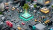 © pornsiri - Miniature People on a Glowing Circuit Board, Representing Technology and Connectivity