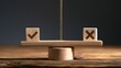 © Suger Bloom - Wooden scale balancing check mark and cross symbols