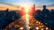© Prasanth - An arrow of light floats above a hazy cityscape, symbolizing business transformation and strategic shifts.