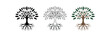 © AKTHERRUZZAMAN - knowledge tree symbols set, botanical roots branches and leaves with three minimal icon styles, black silhouette outline and colored vector illustration