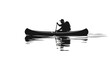 © Jacksn - Silhouette of a person canoeing with backpack on calm water, reflection