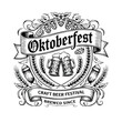 © Vectyx - Detailed black and white illustration of vintage oktoberfest beer emblem