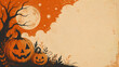 © CKindleStudio - halloween background with pumpkin, Vintage Halloween Pumpkin Illustration with Moon and Textured Copy Space