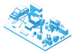 © MicroOne - Isometric car repair scene. Tires and oil change, professional maintenance for cars in garage with different equipment, nifty vector scene