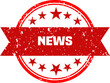 © fatimatz - A vivid red news banner featuring stars within a distressed circular stamp design is isolated on a clean white backdrop for important announcements and notifications