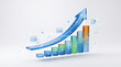 © Nusrat - 3D illustrations backgrounds Growing business bar chart with blue upward arrow showing financial success and profit improvement concept for corporate presentation and economic data visualization
