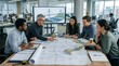 © Mita - Diverse team collaborates on bridge design in modern office with digital display