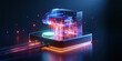 © javu - Cloud coding server glowing with colorful data streams in dark futuristic space
