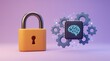 © FZ Studio - Padlock and microprocessor chip with brain icon representing artificial intelligence security