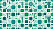 © YeasinArafat - Flat Seamless Motherboard Pattern with Chips Traces and Scroll Wheel Detail, Green and Teal Electronic Components Vector Illustration on White Background - professional detailed commercial stock