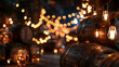 © BlackBridge Media - Wooden Barrels with Glowing String Lights in Brewery Cellar