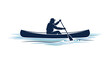 © Zee - Silhouette of person paddling canoe on calm water, outdoor recreation