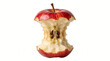 © Idea Lab - Ultra-realistic partially eaten red apple core with remaining red peel, exposed pale flesh, visible seeds and realistic bite marks, detailed organic texture, centered isolated food object