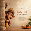 © Nishanth - Creative Ganesh Chaturthi social media post with cute baby Ganesha and mouse illustration