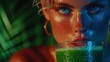 © abimanyu - Woman drinking green juice.