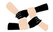 © MDSHAHINUR - Four diverse hands holding wrists forming unity team square vector illustration isolated on white background