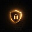 © Generative AI - glowing golden shield with padlock symbolizing digital security
