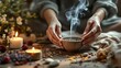 © GreenLand - Hands performing a calming natural wellness ritual with aromatic herbs and smoke, evoking serenity and self-care