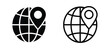 © Creative SA - Globe with location pin icon set, world map with navigation marker, global travel and location tracking symbol, vector illustration