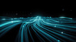 © Shehzad - Abstract flowing blue light cables moving through dark space with glowing particles with digital background with fiber optic cables