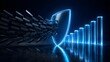 © Add Win - Cybersecurity shield protecting a growth bar graph from abstract digital threats